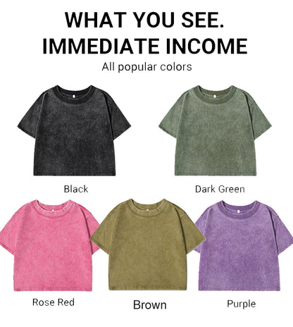 Cotton Loose O-Neck Crop Top - Vintage Y2K Summer T-Shirt for Women - ZOOMNSTORE