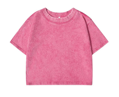 Cotton Loose O-Neck Crop Top - Vintage Y2K Summer T-Shirt for Women - ZOOMNSTORE