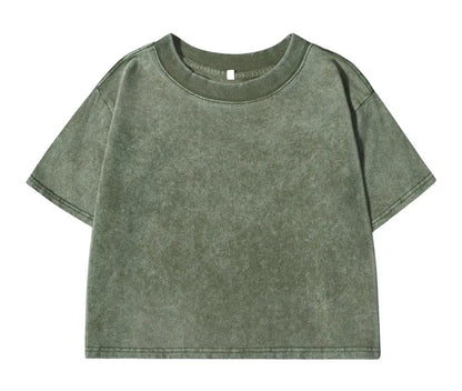Cotton Loose O-Neck Crop Top - Vintage Y2K Summer T-Shirt for Women - ZOOMNSTORE