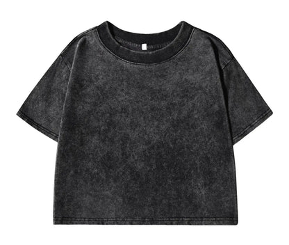 Cotton Loose O-Neck Crop Top - Vintage Y2K Summer T-Shirt for Women - ZOOMNSTORE