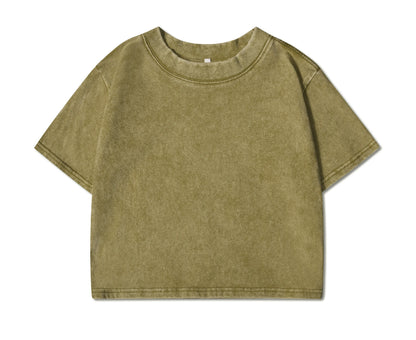 Cotton Loose O-Neck Crop Top - Vintage Y2K Summer T-Shirt for Women - ZOOMNSTORE