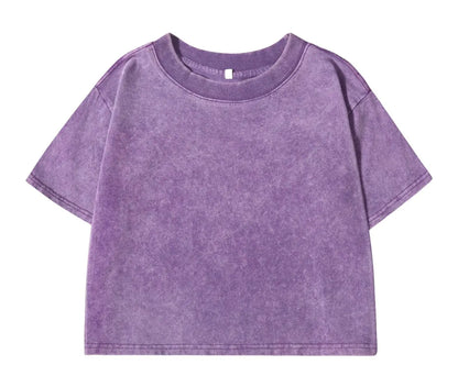 Cotton Loose O-Neck Crop Top - Vintage Y2K Summer T-Shirt for Women - ZOOMNSTORE
