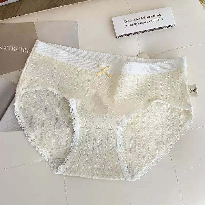 Cotton Women Panties - 3pcs Breathable Mid Waist Underwear With Flower Print - ZOOMNSTORE