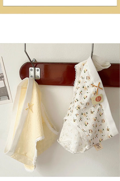 Cotton Women Panties - 3pcs Breathable Mid Waist Underwear With Flower Print - ZOOMNSTORE