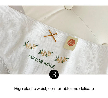Cotton Women Panties - 3pcs Breathable Mid Waist Underwear With Flower Print - ZOOMNSTORE