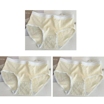 Cotton Women Panties - 3pcs Breathable Mid Waist Underwear With Flower Print - ZOOMNSTORE