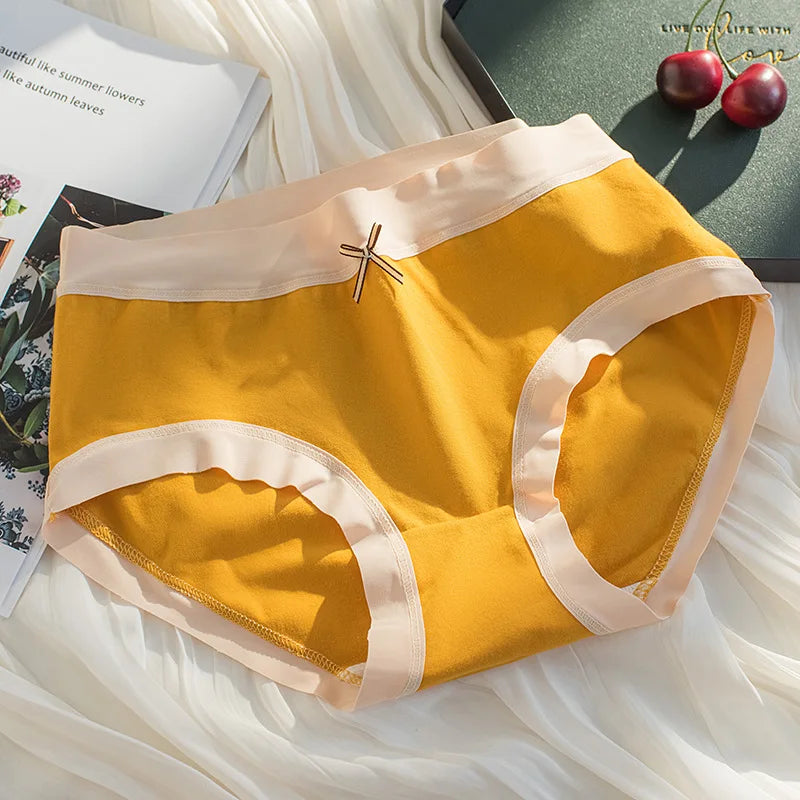 Cotton Women Panties - Mid Waist Breathable Cotton Briefs With Bow Decoration - ZOOMNSTORE