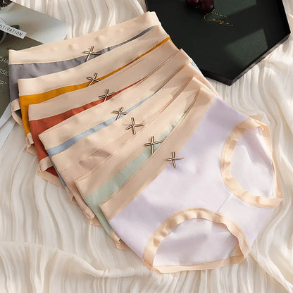 Cotton Women Panties - Mid Waist Breathable Cotton Briefs With Bow Decoration - ZOOMNSTORE