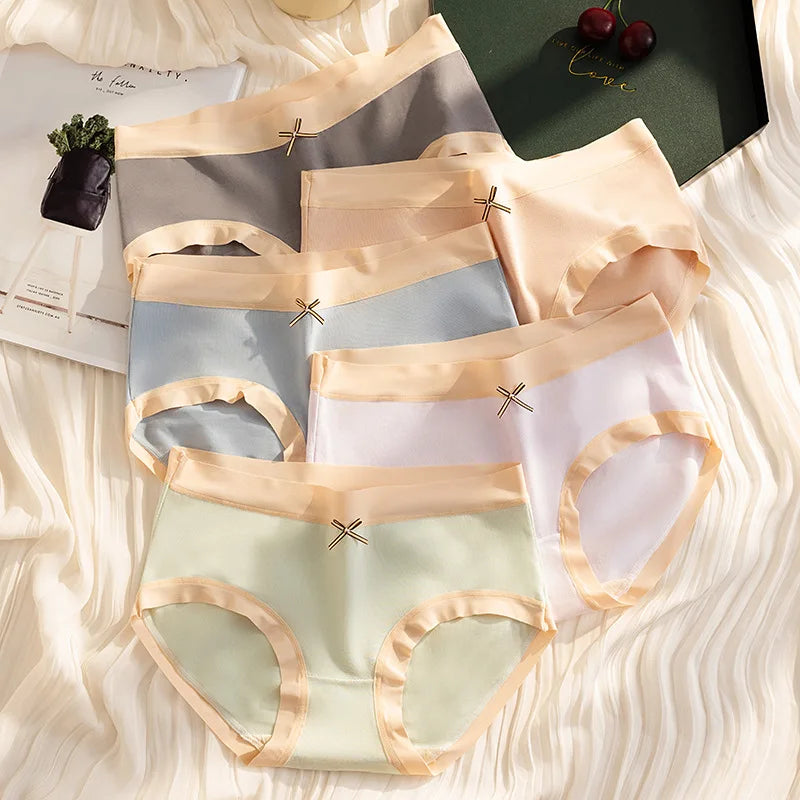 Cotton Women Panties - Mid Waist Breathable Cotton Briefs With Bow Decoration - ZOOMNSTORE