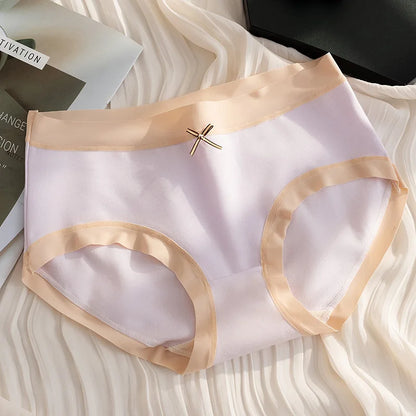 Cotton Women Panties - Mid Waist Breathable Cotton Briefs With Bow Decoration - ZOOMNSTORE
