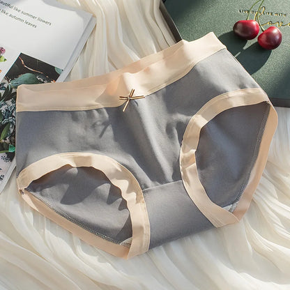 Cotton Women Panties - Mid Waist Breathable Cotton Briefs With Bow Decoration - ZOOMNSTORE