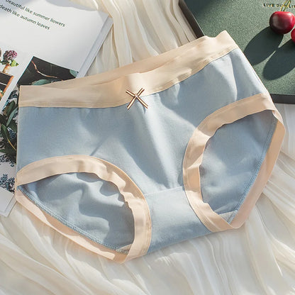 Cotton Women Panties - Mid Waist Breathable Cotton Briefs With Bow Decoration - ZOOMNSTORE