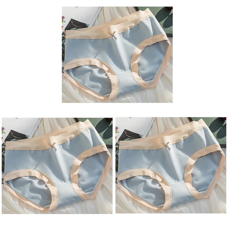 Cotton Women Panties - Mid Waist Breathable Cotton Briefs With Bow Decoration - ZOOMNSTORE