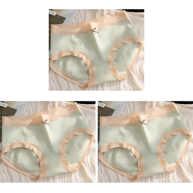 Cotton Women Panties - Mid Waist Breathable Cotton Briefs With Bow Decoration - ZOOMNSTORE