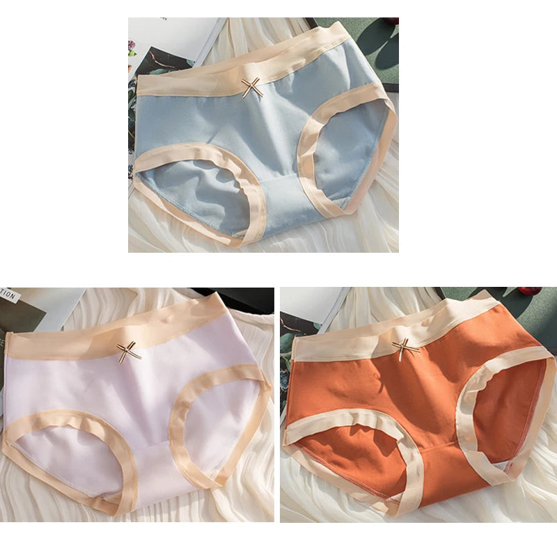 Cotton Women Panties - Mid Waist Breathable Cotton Briefs With Bow Decoration - ZOOMNSTORE