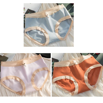 Cotton Women Panties - Mid Waist Breathable Cotton Briefs With Bow Decoration - ZOOMNSTORE