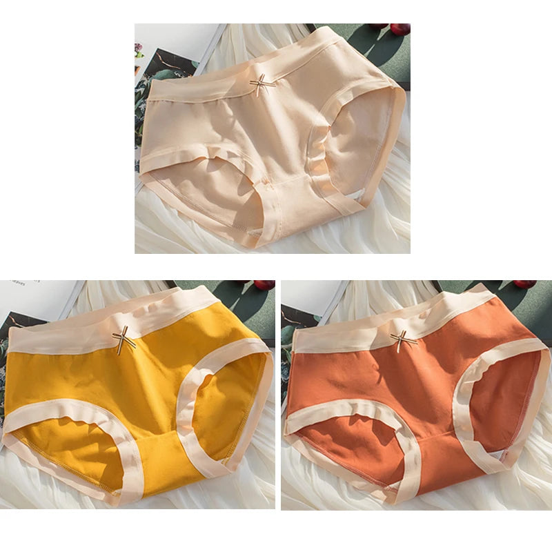 Cotton Women Panties - Mid Waist Breathable Cotton Briefs With Bow Decoration - ZOOMNSTORE