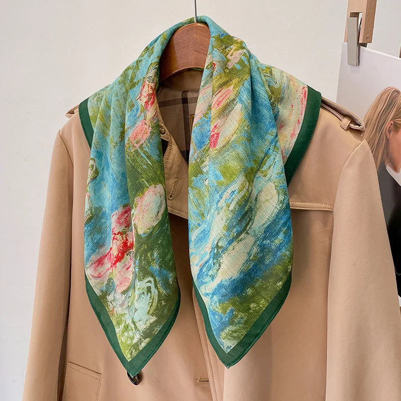 Pure Cotton Womens Printed Scarf - Fashionable Square Foulard for Neck and Hair - ZOOMNSTORE