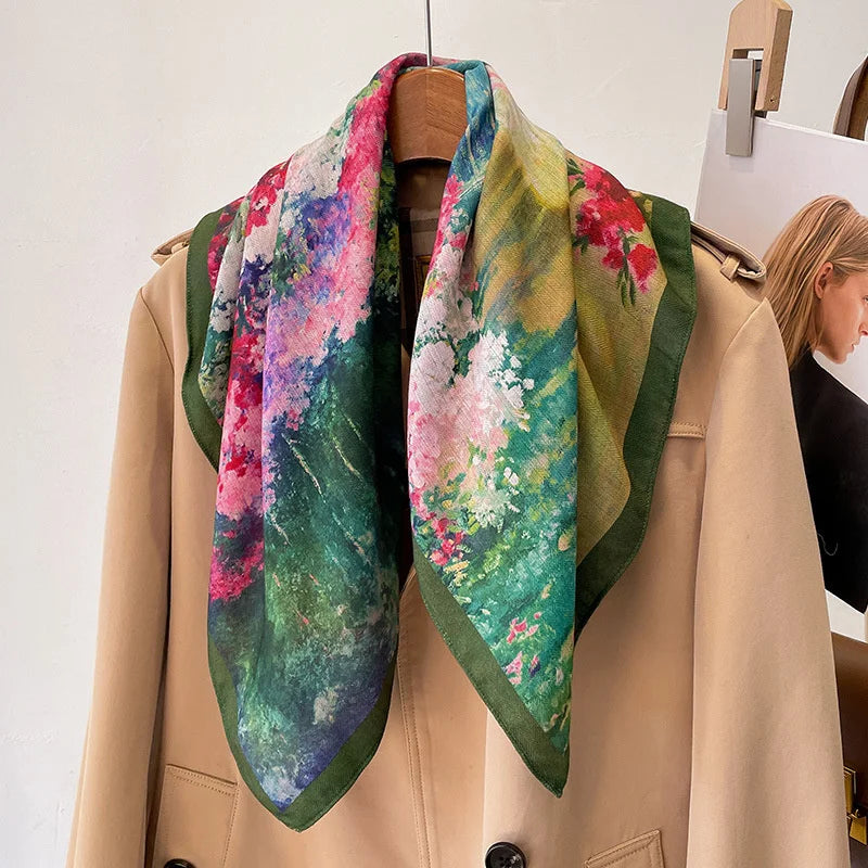 Pure Cotton Womens Printed Scarf - Fashionable Square Foulard for Neck and Hair - ZOOMNSTORE