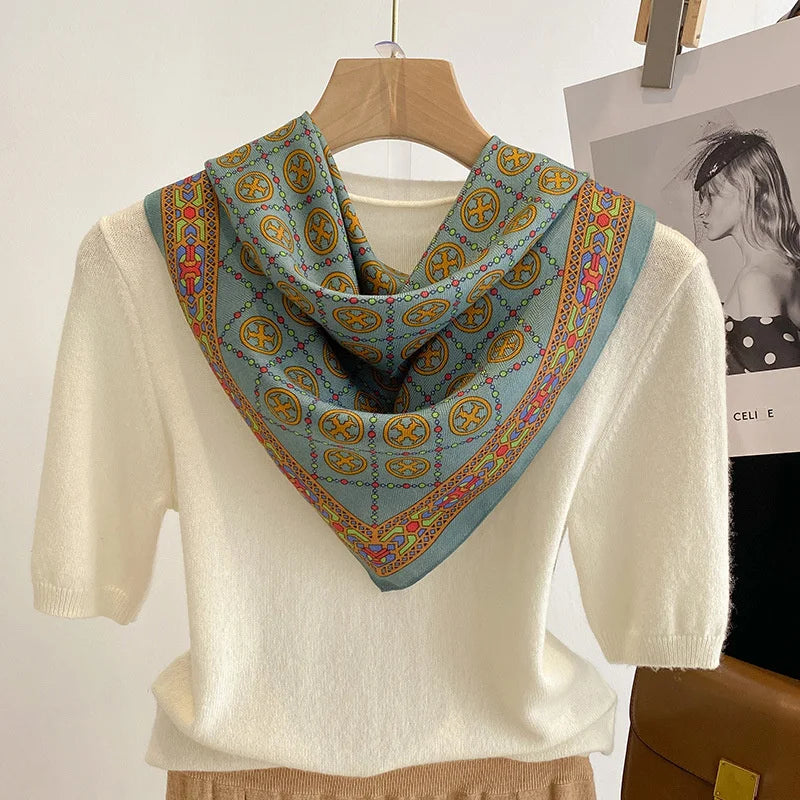 Pure Cotton Womens Printed Scarf - Fashionable Square Foulard for Neck and Hair - ZOOMNSTORE