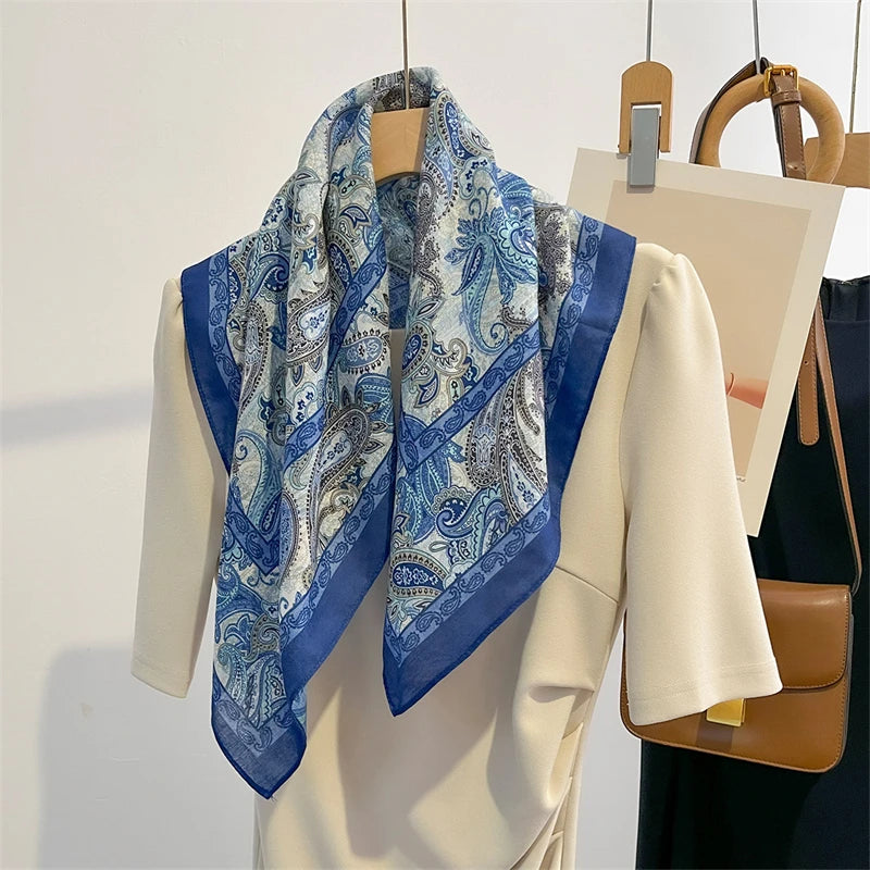 Pure Cotton Womens Printed Scarf - Fashionable Square Foulard for Neck and Hair - ZOOMNSTORE