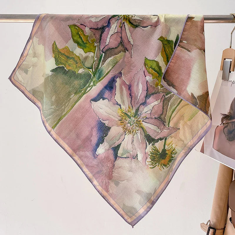 Pure Cotton Womens Printed Scarf - Fashionable Square Foulard for Neck and Hair - ZOOMNSTORE