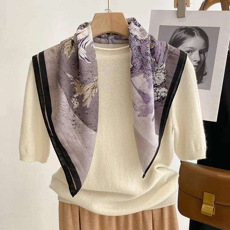 Pure Cotton Womens Printed Scarf - Fashionable Square Foulard for Neck and Hair - ZOOMNSTORE