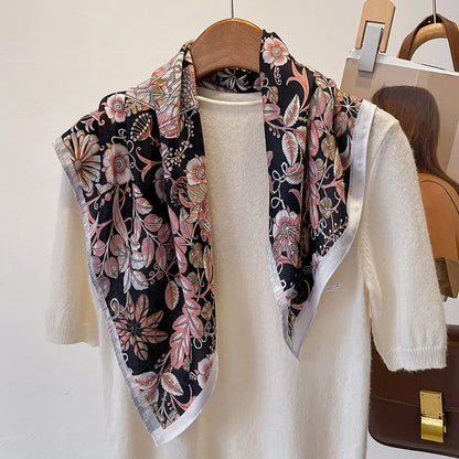 Pure Cotton Womens Printed Scarf - Fashionable Square Foulard for Neck and Hair - ZOOMNSTORE