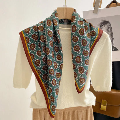 Pure Cotton Womens Printed Scarf - Fashionable Square Foulard for Neck and Hair - ZOOMNSTORE