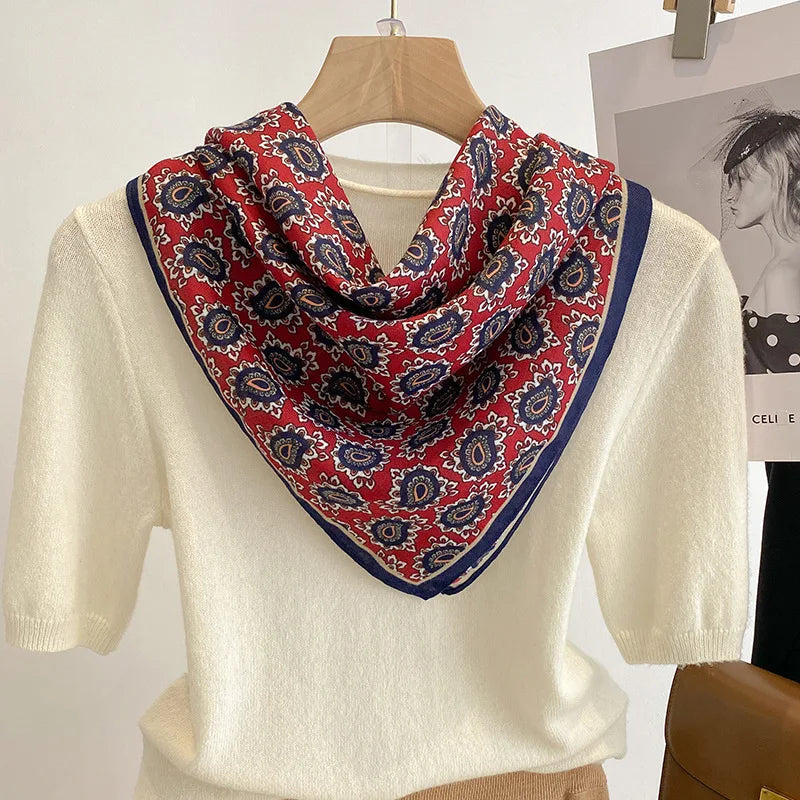 Pure Cotton Womens Printed Scarf - Fashionable Square Foulard for Neck and Hair - ZOOMNSTORE