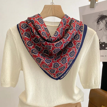 Pure Cotton Womens Printed Scarf - Fashionable Square Foulard for Neck and Hair - ZOOMNSTORE