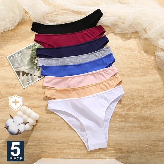 Cotton Womens Panties Set - 5PCS M-XXL Lingerie in 7 Colors - ZOOMNSTORE