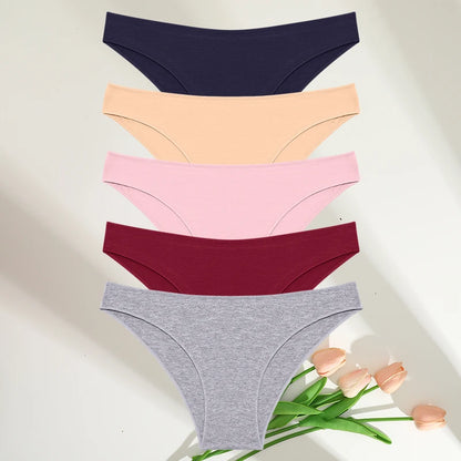 Cotton Womens Panties Set - 5PCS M-XXL Lingerie in 7 Colors - ZOOMNSTORE