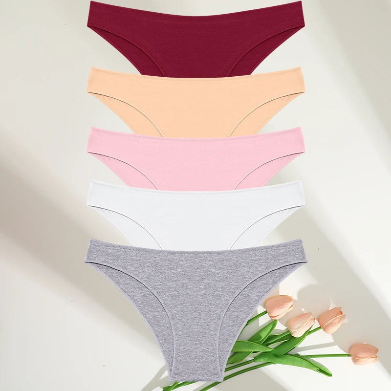 Cotton Womens Panties Set - 5PCS M-XXL Lingerie in 7 Colors - ZOOMNSTORE