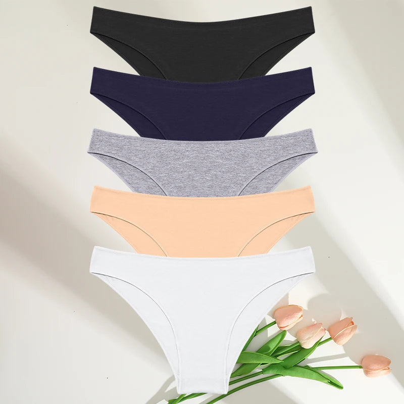 Cotton Womens Panties Set - 5PCS M-XXL Lingerie in 7 Colors - ZOOMNSTORE