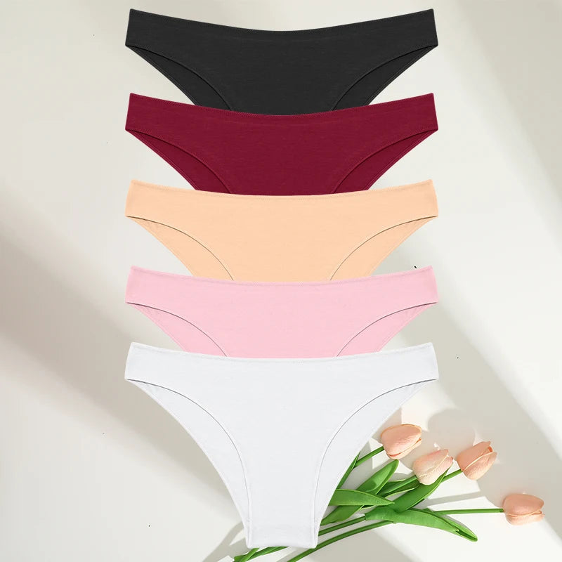 Cotton Womens Panties Set - 5PCS M-XXL Lingerie in 7 Colors - ZOOMNSTORE