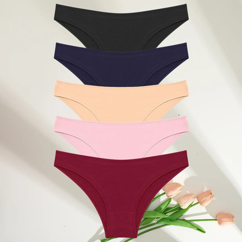 Cotton Womens Panties Set - 5PCS M-XXL Lingerie in 7 Colors - ZOOMNSTORE