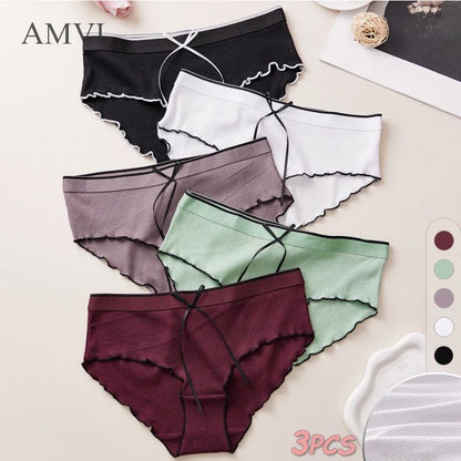 Cotton Women's Panties - Breathable Mid Rise Underwear With Bowknot Design - ZOOMNSTORE