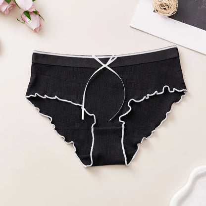 Cotton Women's Panties - Breathable Mid Rise Underwear With Bowknot Design - ZOOMNSTORE