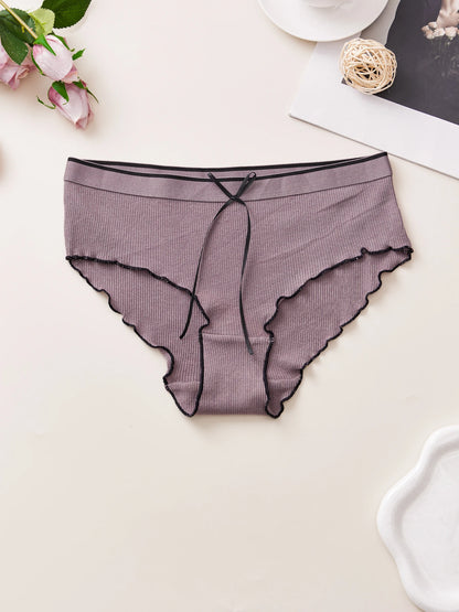 Cotton Women's Panties - Breathable Mid Rise Underwear With Bowknot Design - ZOOMNSTORE