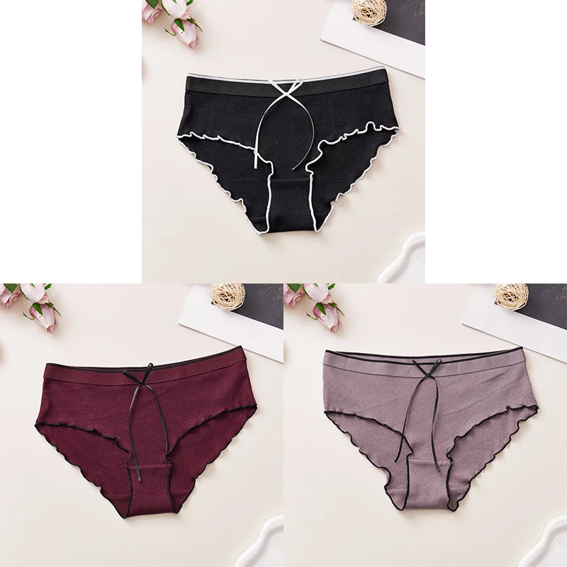 Cotton Women's Panties - Breathable Mid Rise Underwear With Bowknot Design - ZOOMNSTORE