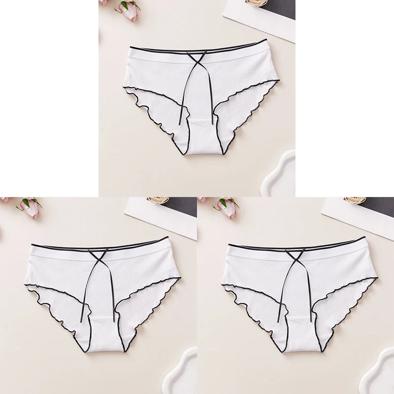 Cotton Women's Panties - Breathable Mid Rise Underwear With Bowknot Design - ZOOMNSTORE