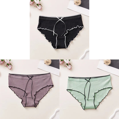 Cotton Women's Panties - Breathable Mid Rise Underwear With Bowknot Design - ZOOMNSTORE