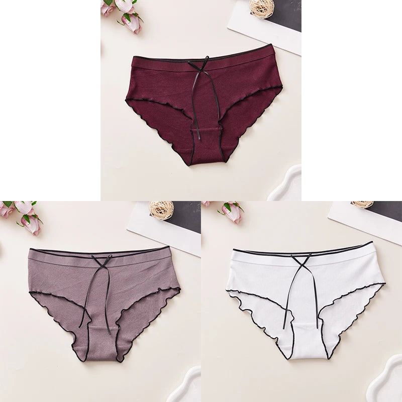 Cotton Women's Panties - Breathable Mid Rise Underwear With Bowknot Design - ZOOMNSTORE