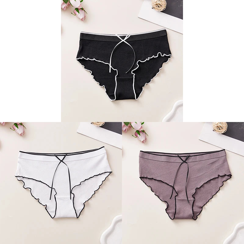 Cotton Women's Panties - Breathable Mid Rise Underwear With Bowknot Design - ZOOMNSTORE