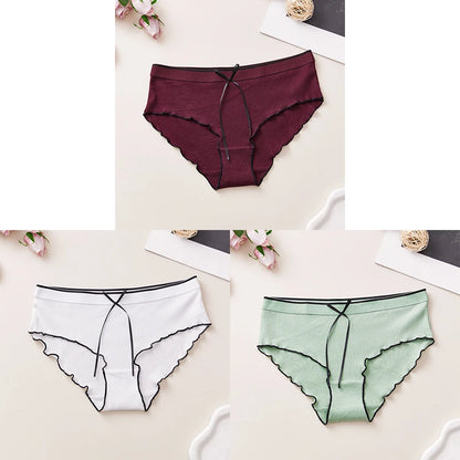 Cotton Women's Panties - Breathable Mid Rise Underwear With Bowknot Design - ZOOMNSTORE