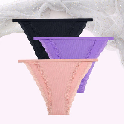 Cotton Lace Briefs Set - Womens Comfortable Underwear 3 Pcs S-XL - ZOOMNSTORE