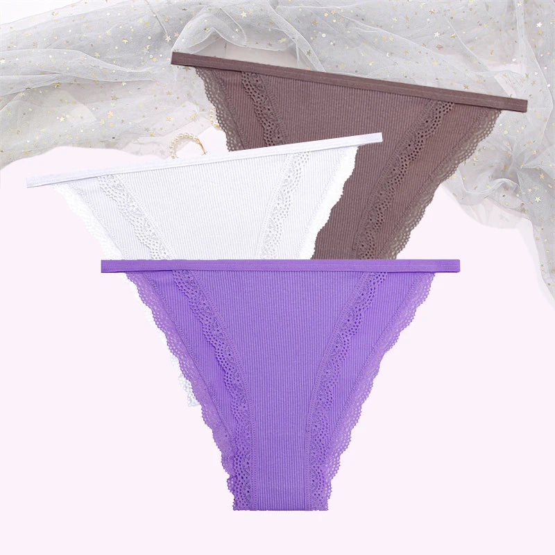 Cotton Lace Briefs Set - Womens Comfortable Underwear 3 Pcs S-XL - ZOOMNSTORE