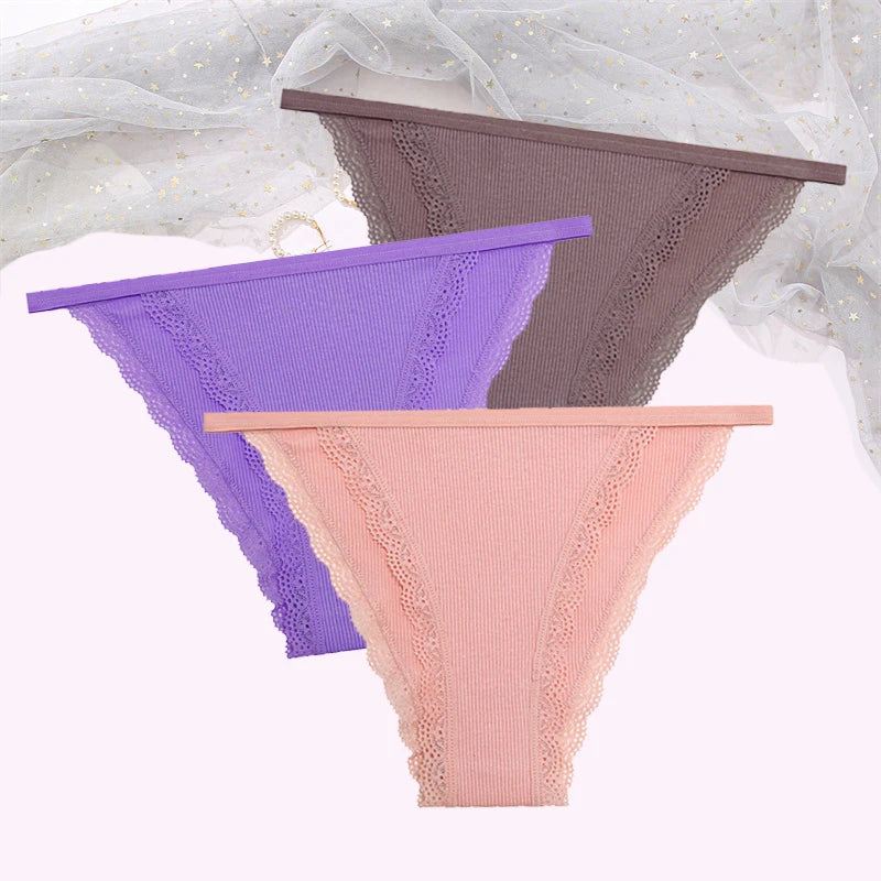Cotton Lace Briefs Set - Womens Comfortable Underwear 3 Pcs S-XL - ZOOMNSTORE