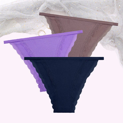 Cotton Lace Briefs Set - Womens Comfortable Underwear 3 Pcs S-XL - ZOOMNSTORE